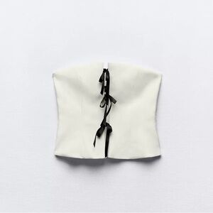Zara White Strapless Top with Black Label Accent
